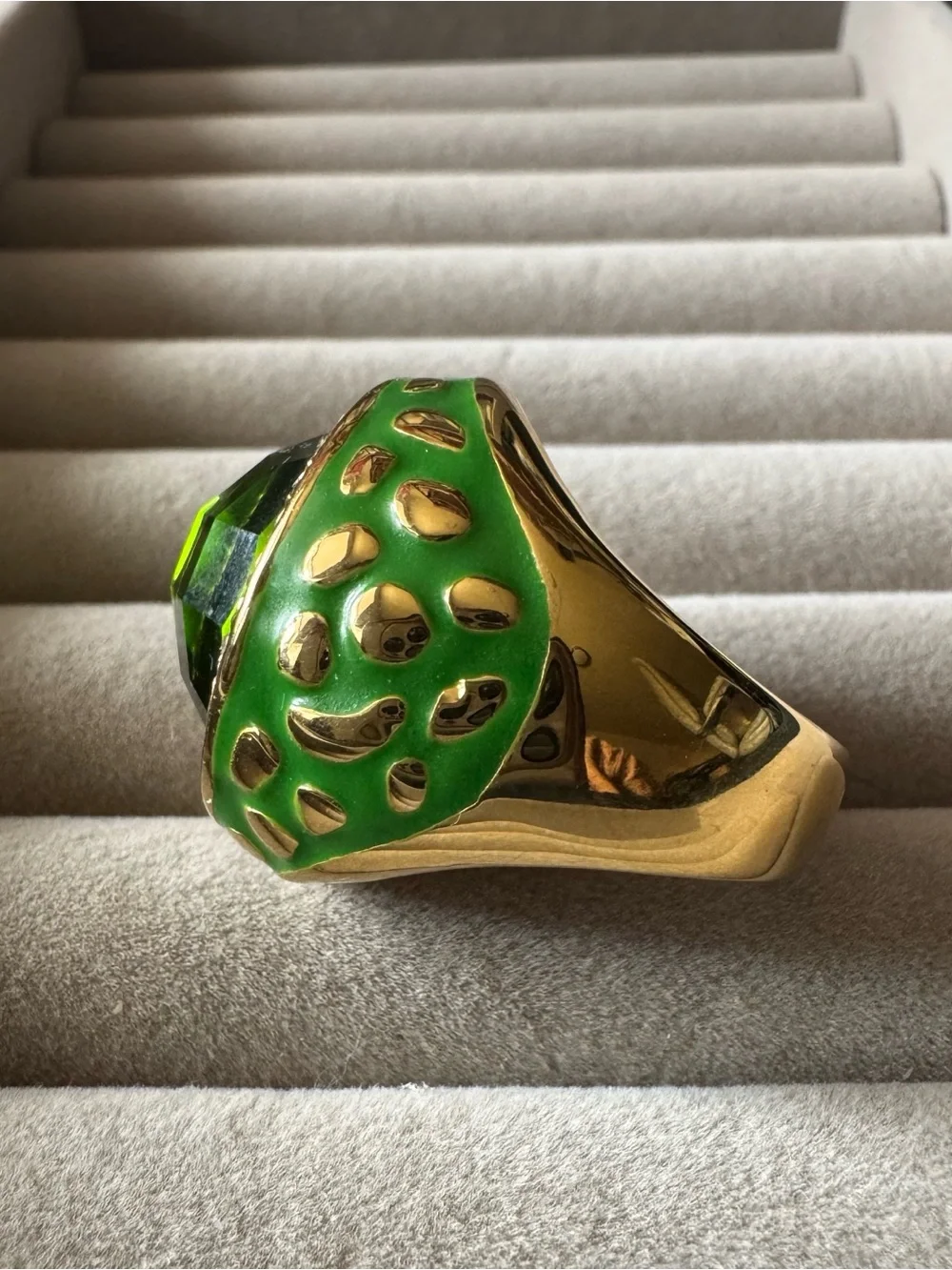 316L Stainless Steel Green Crystal Enamel Statement Cocktail Ring Size 10.5